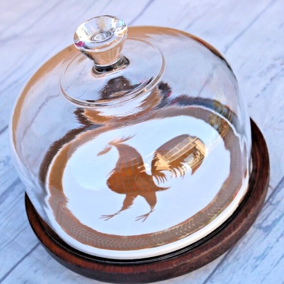 MCM Cheese Charcuterie Serving Board With 7" Glass Dome - Picture 1 of 12